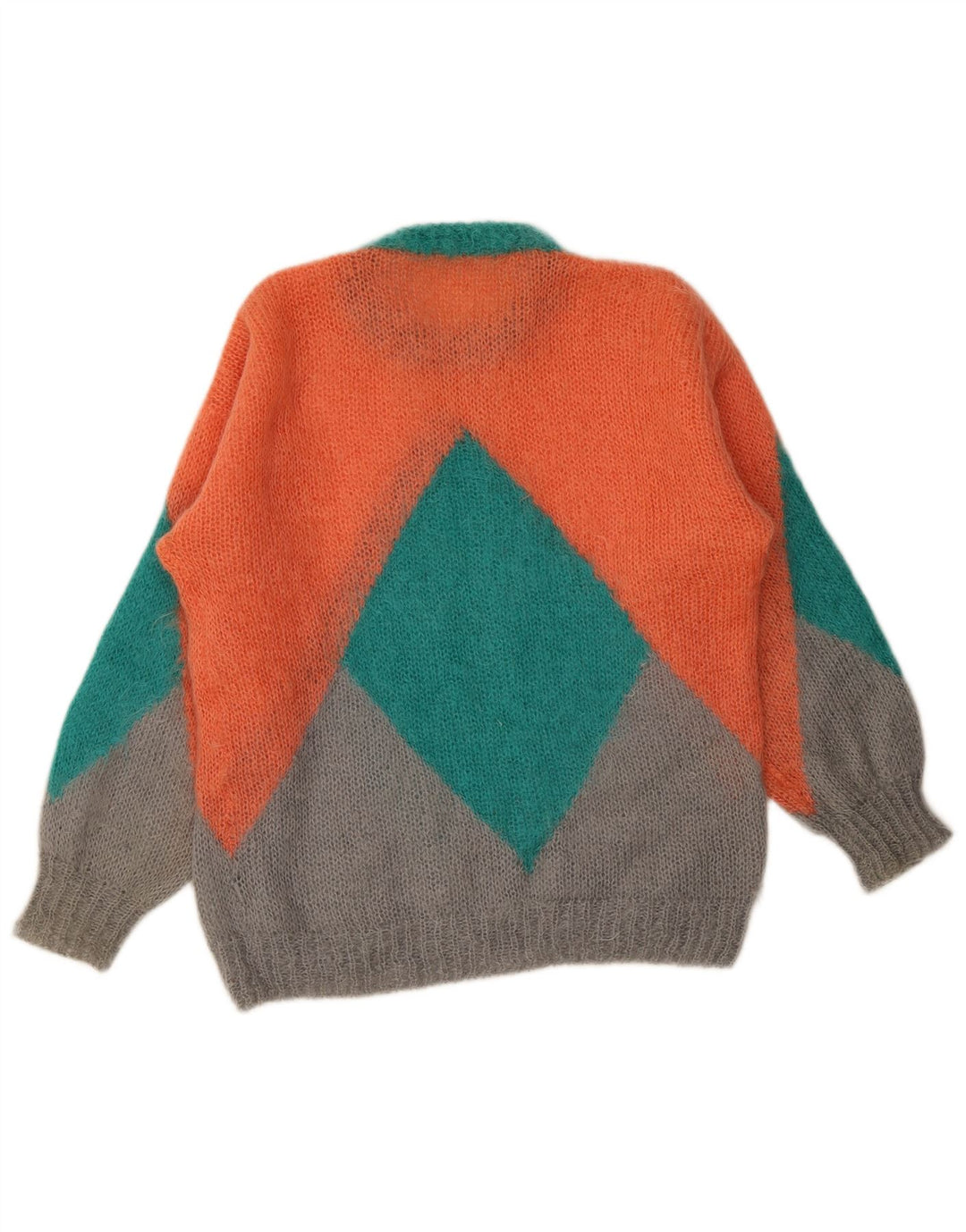 Vintage mujer cuello redondo jersey suéter XL multicolor geométrico