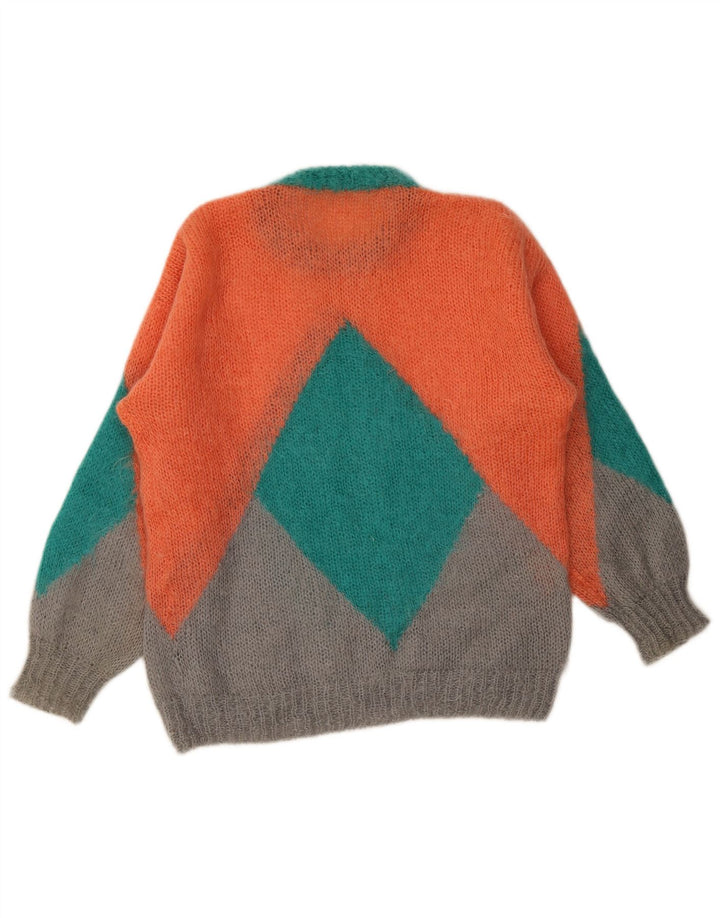 Vintage mujer cuello redondo jersey suéter XL multicolor geométrico