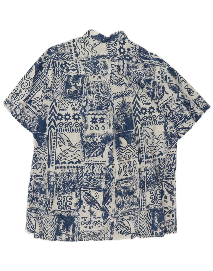 Mauricio Camisa de manga corta para hombre grande azul patchwork algodón hawaiano