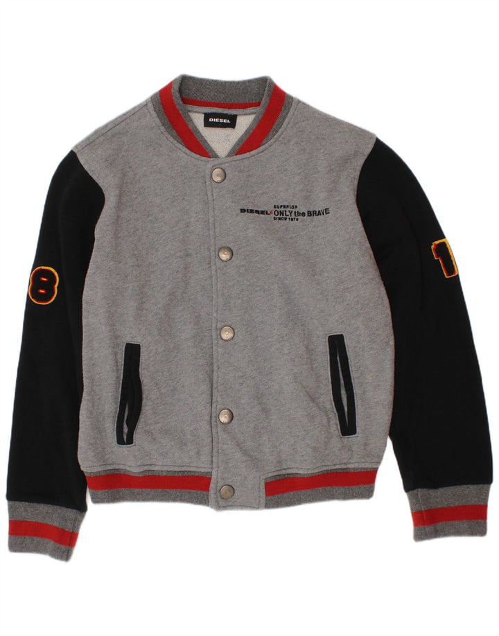 Diesel Chaqueta universitaria estampada para niños 7-8 años Gris color block