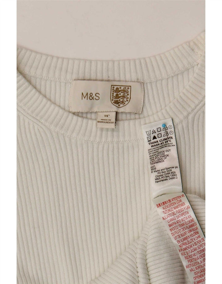 Marks & Spencer Top corto para mujer de manga larga UK 44 Viscosa blanca mediana