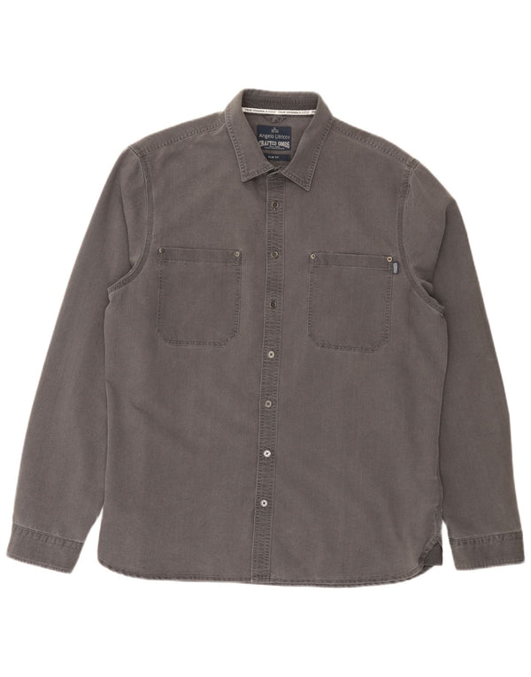Angelo Litrico Camisa vaquera slim fit para hombre Talla 43/44 XL Algodón gris