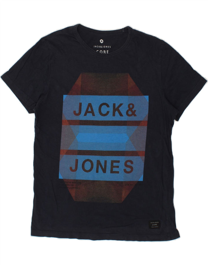 JACK & JONES Mens Graphic T-Shirt Top Medium Navy Blue Cotton Vintage Jack & Jones and Second-Hand Jack & Jones from Messina Hembry 