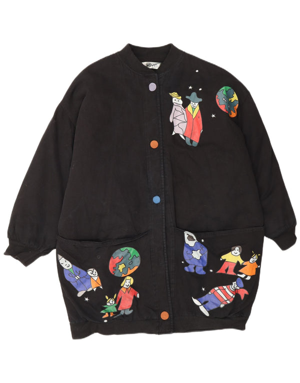 Chaqueta bomber extragrande con estampado vintage para mujer UK 18 XL Negro