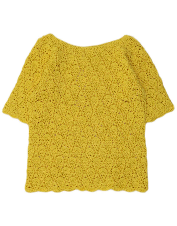 Vintage mujer crop crochet blusa Top Reino Unido 12 Amarillo Medio