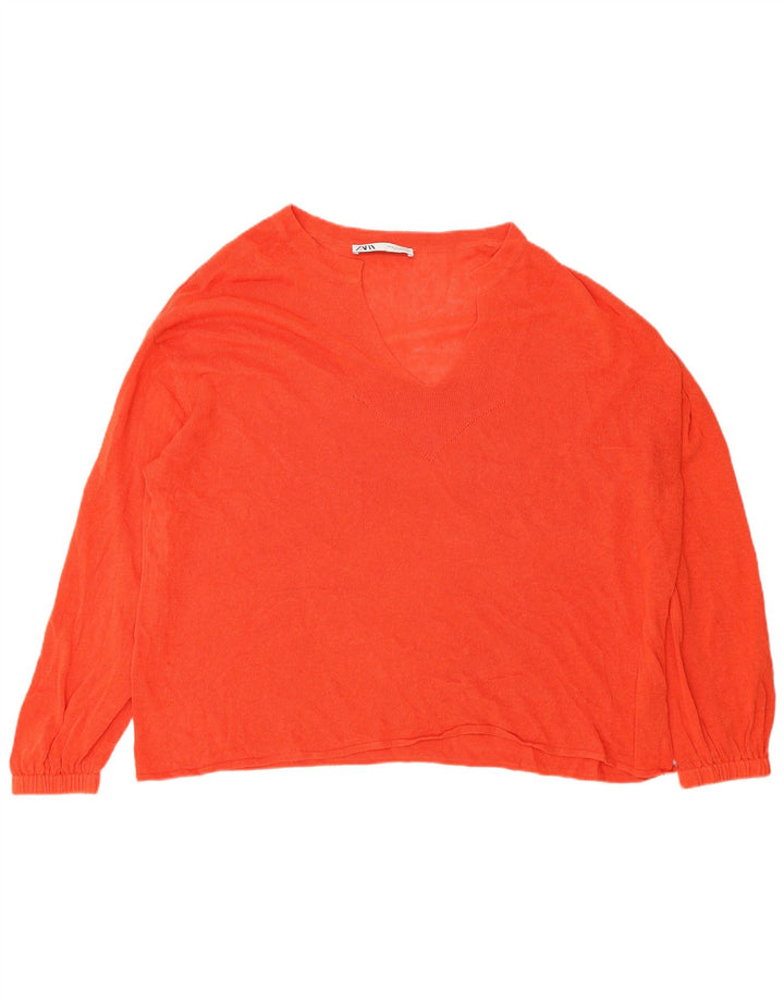 Zara Jersey oversize con cuello en V para mujer UK 44 Mediano Naranja