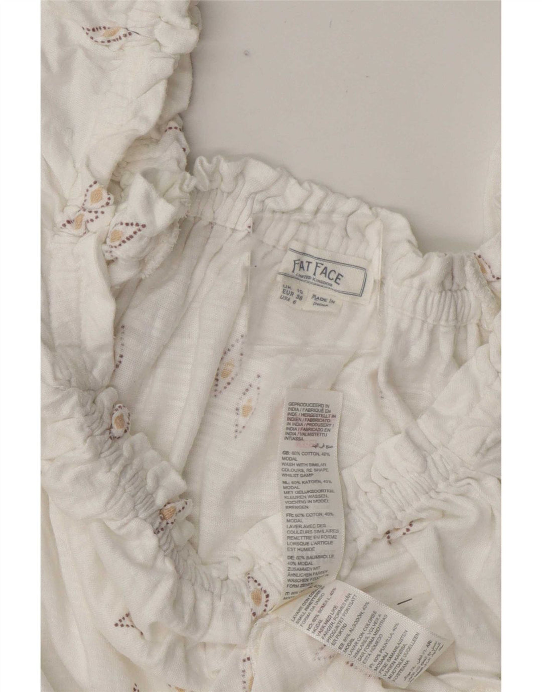 Blusa extragrande corta para mujer de Fat Face UK 40 Small White Geométrico