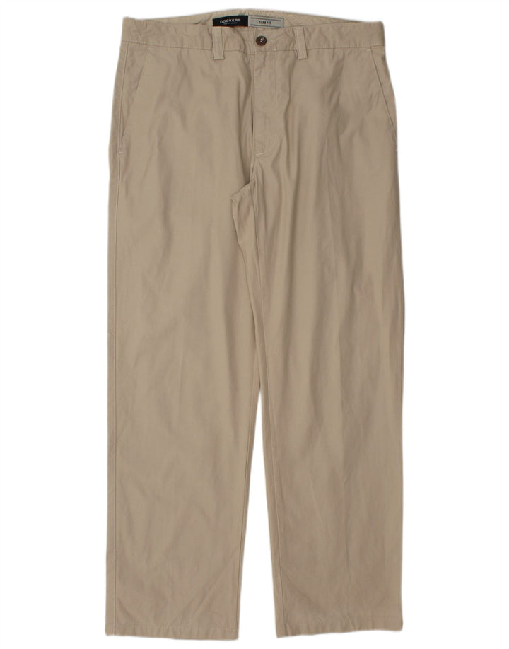 DOCKERS Pantalón chino slim fit para hombre W36 L30 Algodón beige