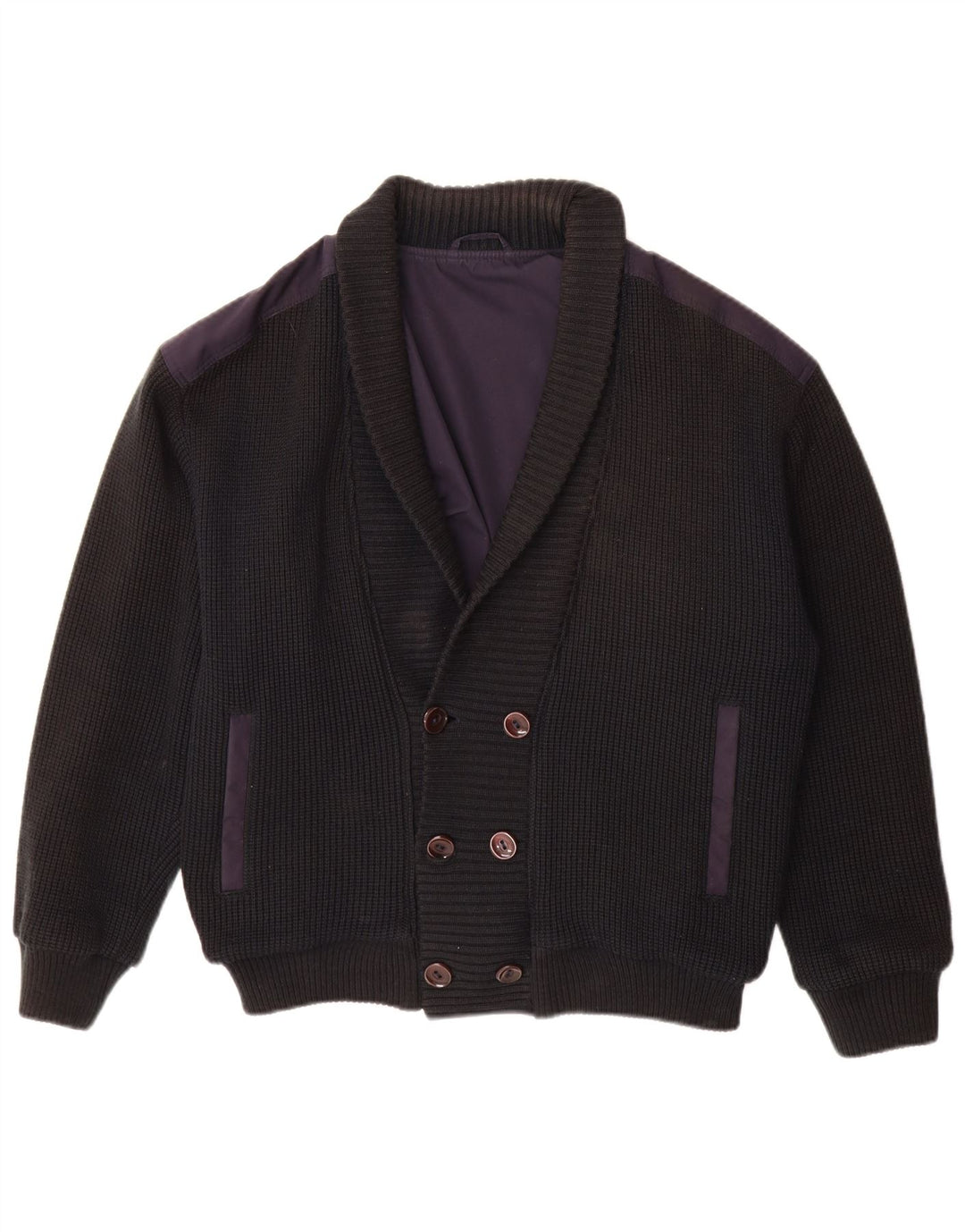 Vintage hombres doble pecho cardigan suéter IT 48 azul marino medio