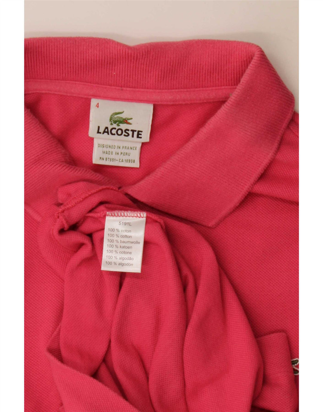 Polo Lacoste para hombre talla 4 algodón rosa mediano