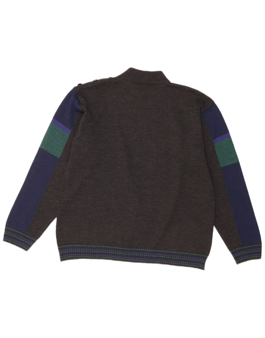 Vintage hombres tortuga cuello jersey suéter IT 52 grande gris colorblock lana