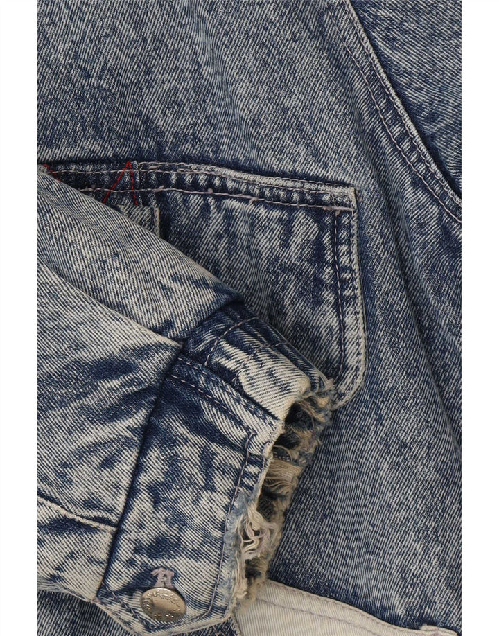 Vintage Hombre Sherpa Denim Chaqueta IT 48/50 Azul Medio Colorblock Algodón