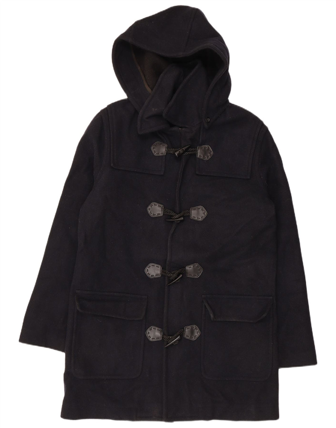 VINTAGE Abrigo de lona con capucha para mujer Reino Unido 18 XL Lana azul marino