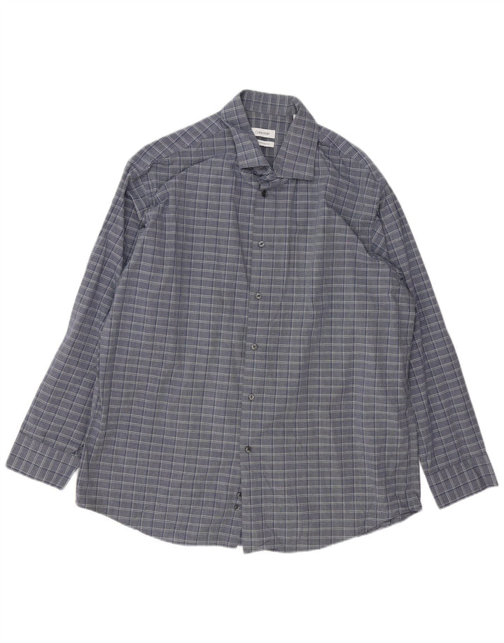 Calvin Klein Camisa de corte regular para hombre Talla 17 XL Algodón a cuadros gris