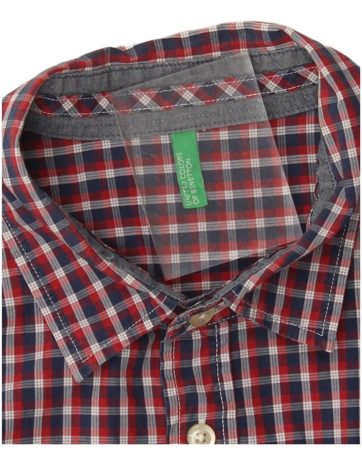 BENETTON Camisa Hombre Cuadros Rojos Pequeños
