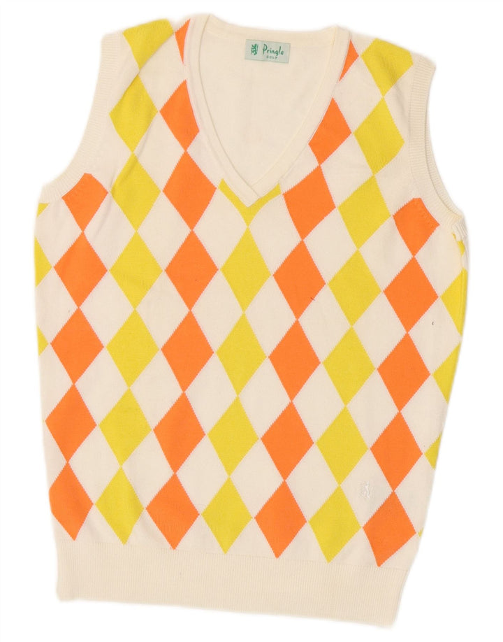 Pringle Camiseta sin mangas para mujer UK 10 Small White Argyle/Diamond Cotton