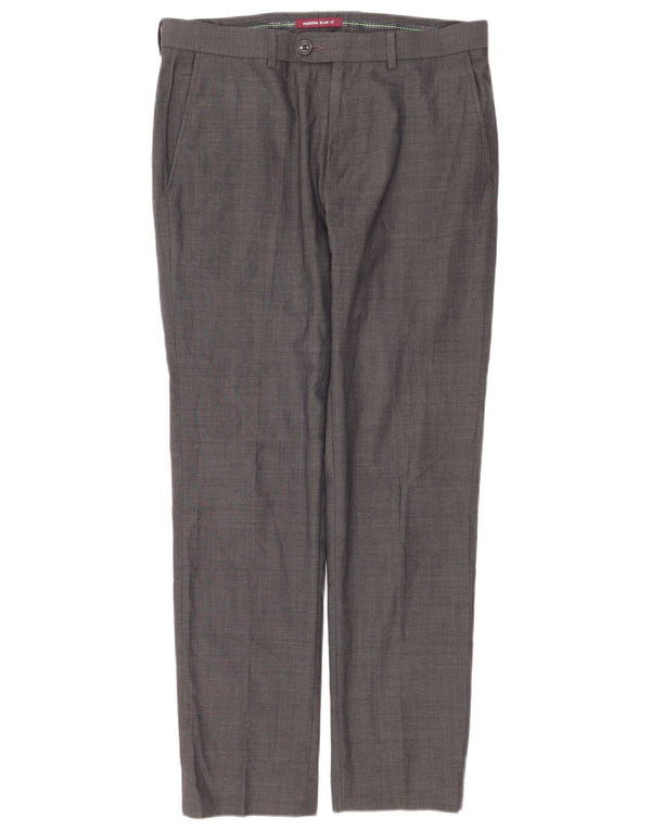 Marks & Spencer Pantalón de traje moderno y ajustado para hombre W32 L31 Lana gris