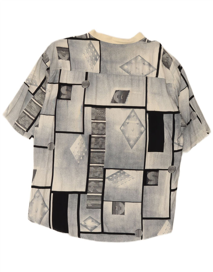 Vintage hombres manga corta pullover camisa grande gris geométrico
