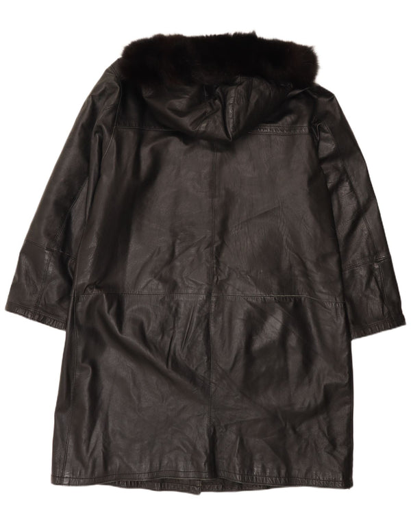 Abrigo de cuero con capucha vintage para mujer IT 48 XL Negro