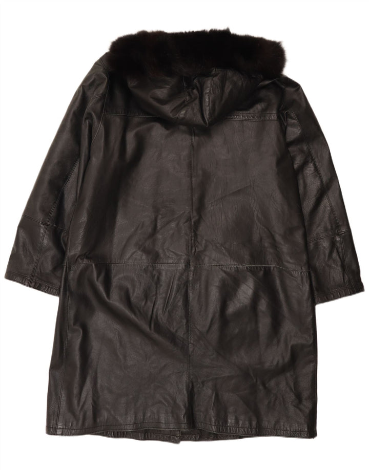 Abrigo de cuero con capucha vintage para mujer IT 48 XL Negro
