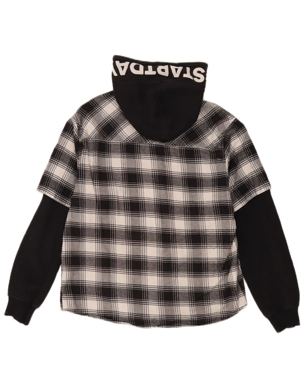 Zara Camisa de franela con capucha gráfica para niños 13-14 años Algodón a cuadros negro