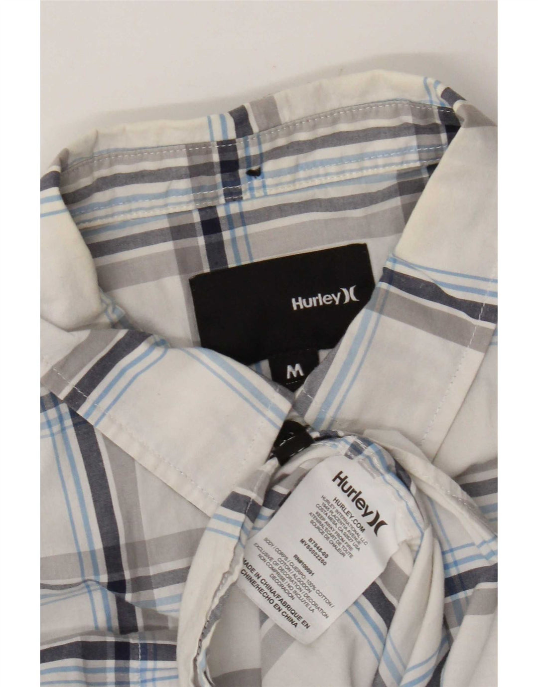 Camisa Hurley Hombre De Manga Corta De Algodón A Cuadros Blanco Mediano