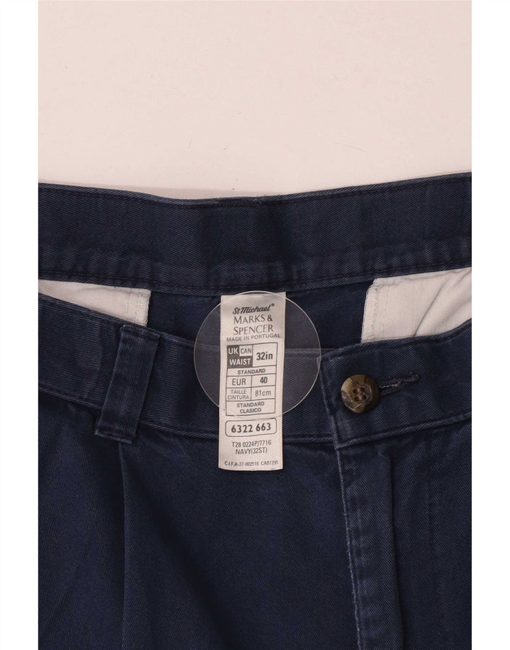 Marks & Spencer Pantalones cortos chinos pegados para hombre W32 Algodón azul marino mediano