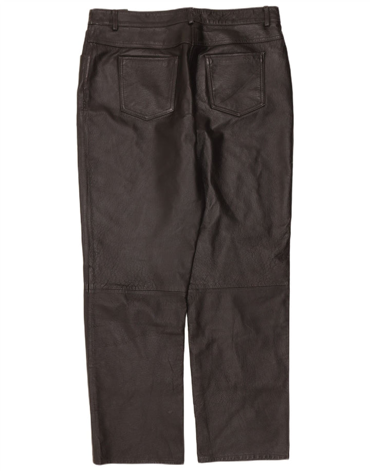 Vintage mujer pantalones de cuero recto IT 46 Grande W34 L30 Cuero Negro
