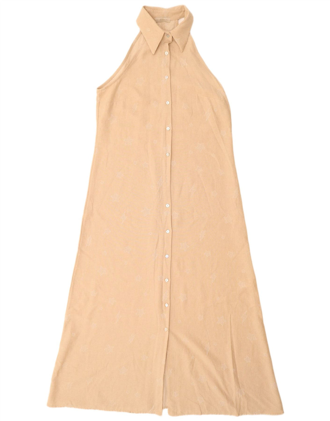KIKISIX Vestido largo sin mangas con estampado abstracto para mujer, talla 44, color beige medio
