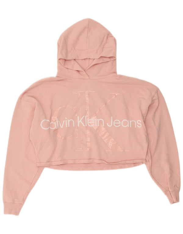 Calvin Klein Jeans Mujer Oversize Crop Sudadera con Capucha Jumper UK 10 Small Pink