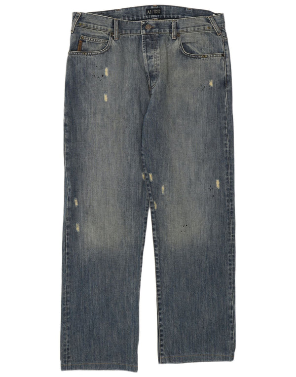 Armani Jeans rectos desgastados para hombre W36 L30 Algodón azul