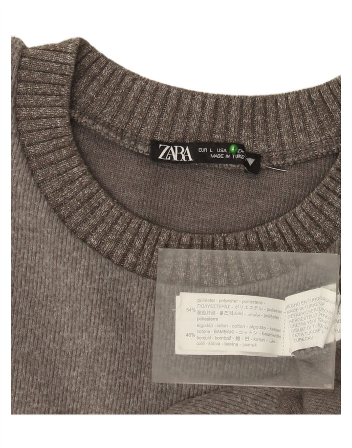 Zara - Jersey de cuello redondo para mujer, talla 40, poliéster gris grande