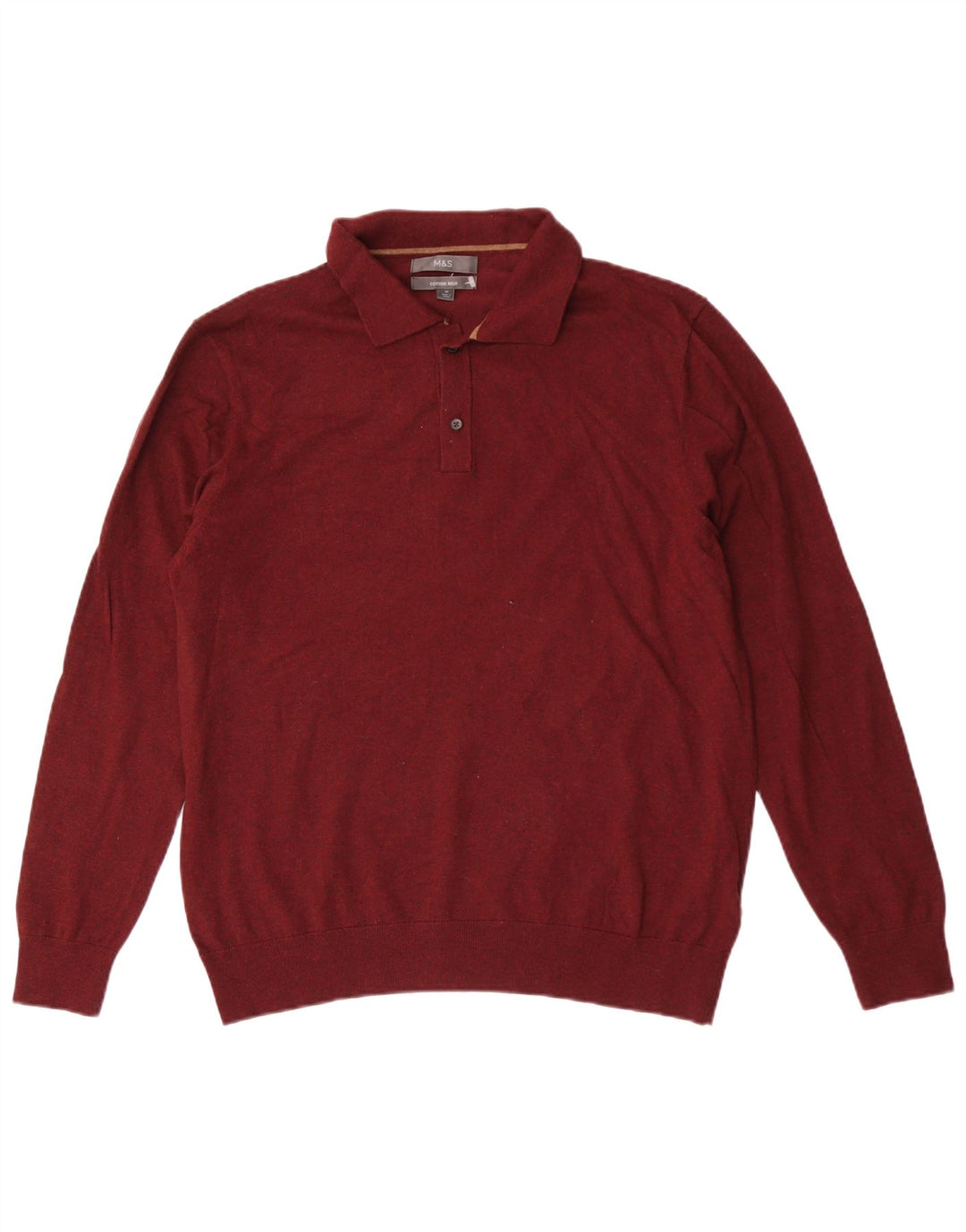 Marks & Spencer Jersey tipo polo para hombre con cuello tipo polo de algodón granate medio
