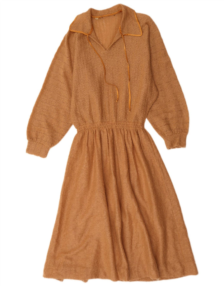 Vintage mujer manga larga jersey vestido IT 44 marrón medio