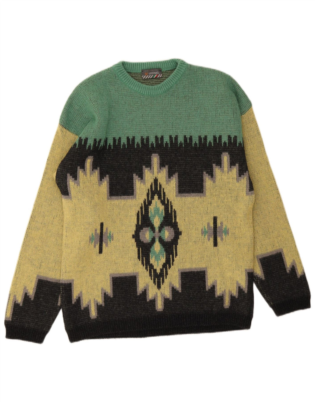 Stefanel Jersey De Cuello Redondo Para Hombre De Lana Ikat Amarillo Medio