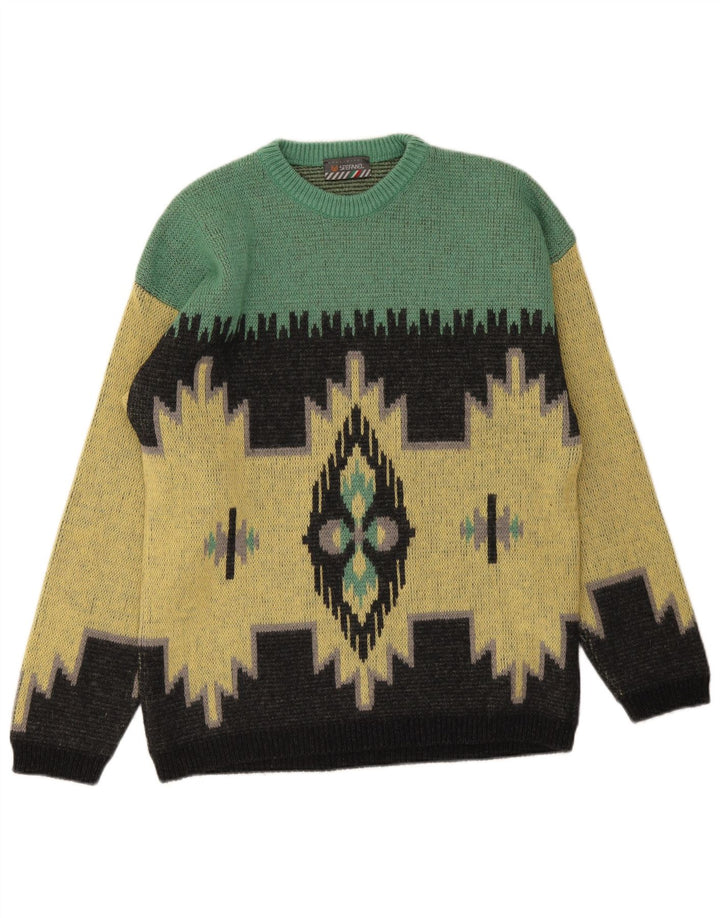 Stefanel Jersey De Cuello Redondo Para Hombre De Lana Ikat Amarillo Medio