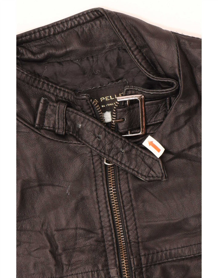 Vintage mujer chaqueta de cuero Reino Unido 12 Medio Negro