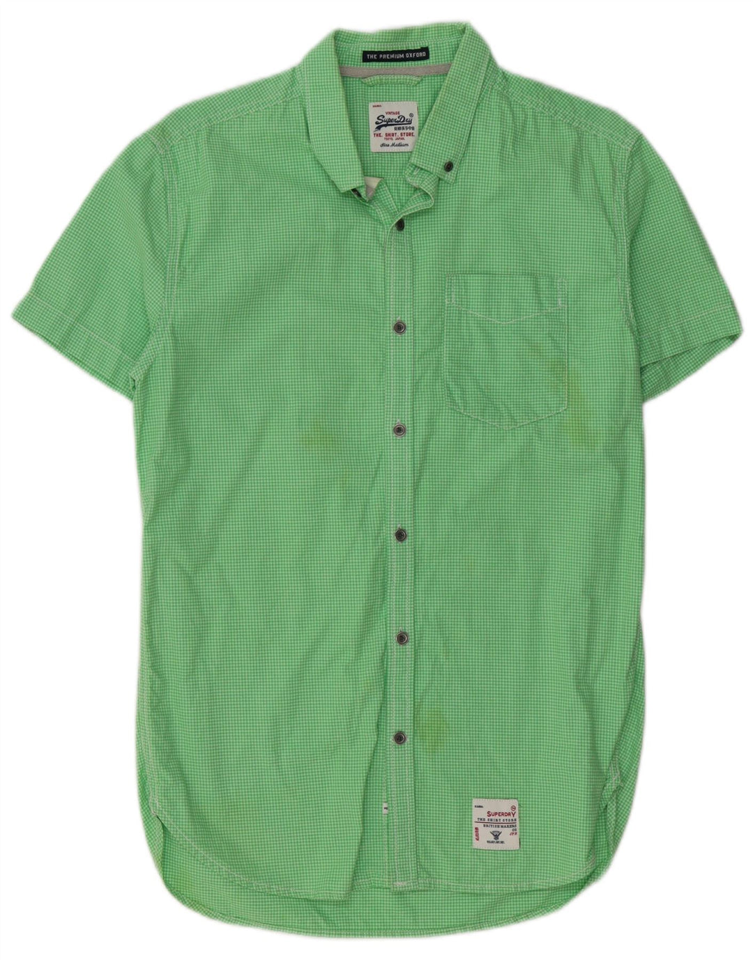 SUPERDRY Hombre Camisa De Manga Corta De Algodón A Cuadros Verde Medio