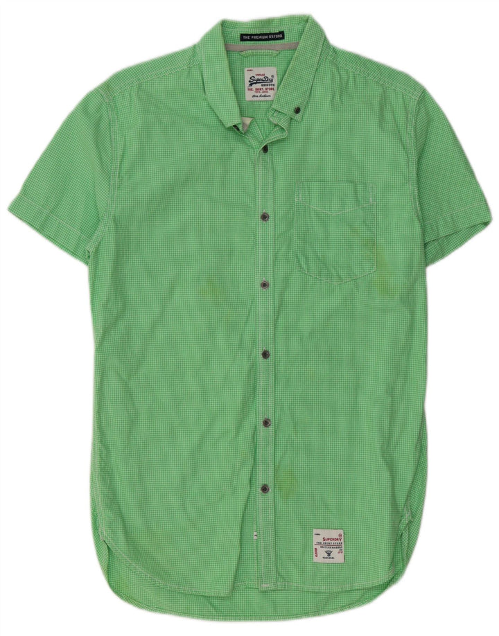 SUPERDRY Hombre Camisa De Manga Corta De Algodón A Cuadros Verde Medio