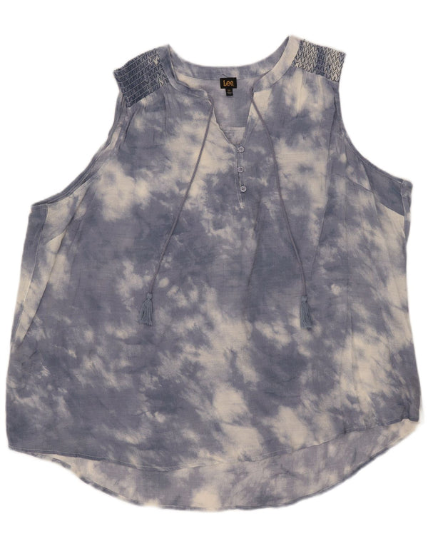 Blusa extragrande sin mangas para mujer Lee UK 22 3XL Rayón teñido anudado azul