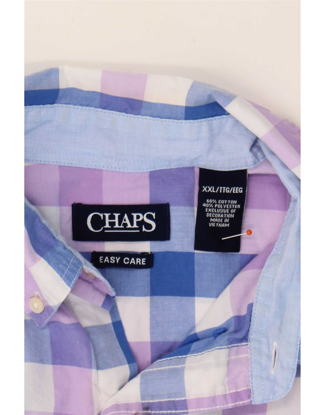 Chaps Camisa de manga corta para hombre de fácil cuidado, 2XL, algodón azul a cuadros