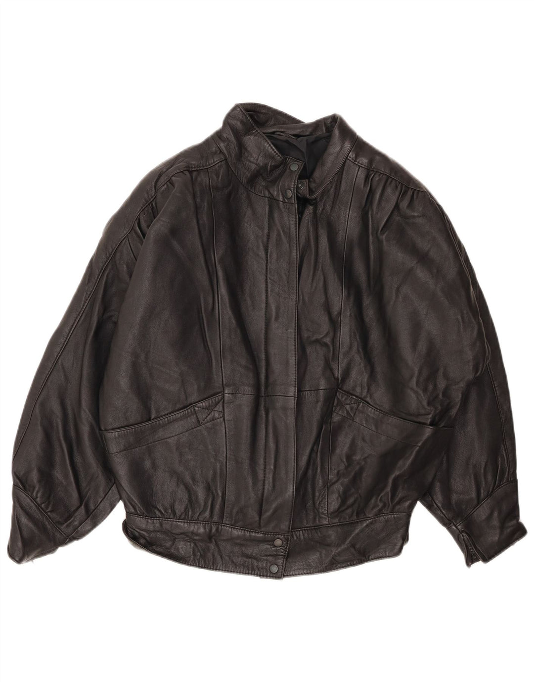 VINTAGE Chaqueta de cuero de gran tamaño para mujer EU 36 Cuero negro pequeño