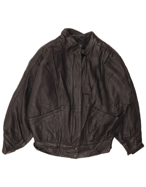 VINTAGE Chaqueta de cuero de gran tamaño para mujer EU 36 Cuero negro pequeño