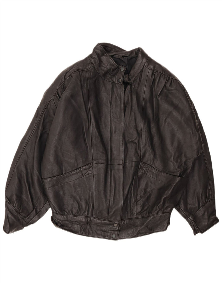 VINTAGE Chaqueta de cuero de gran tamaño para mujer EU 36 Cuero negro pequeño