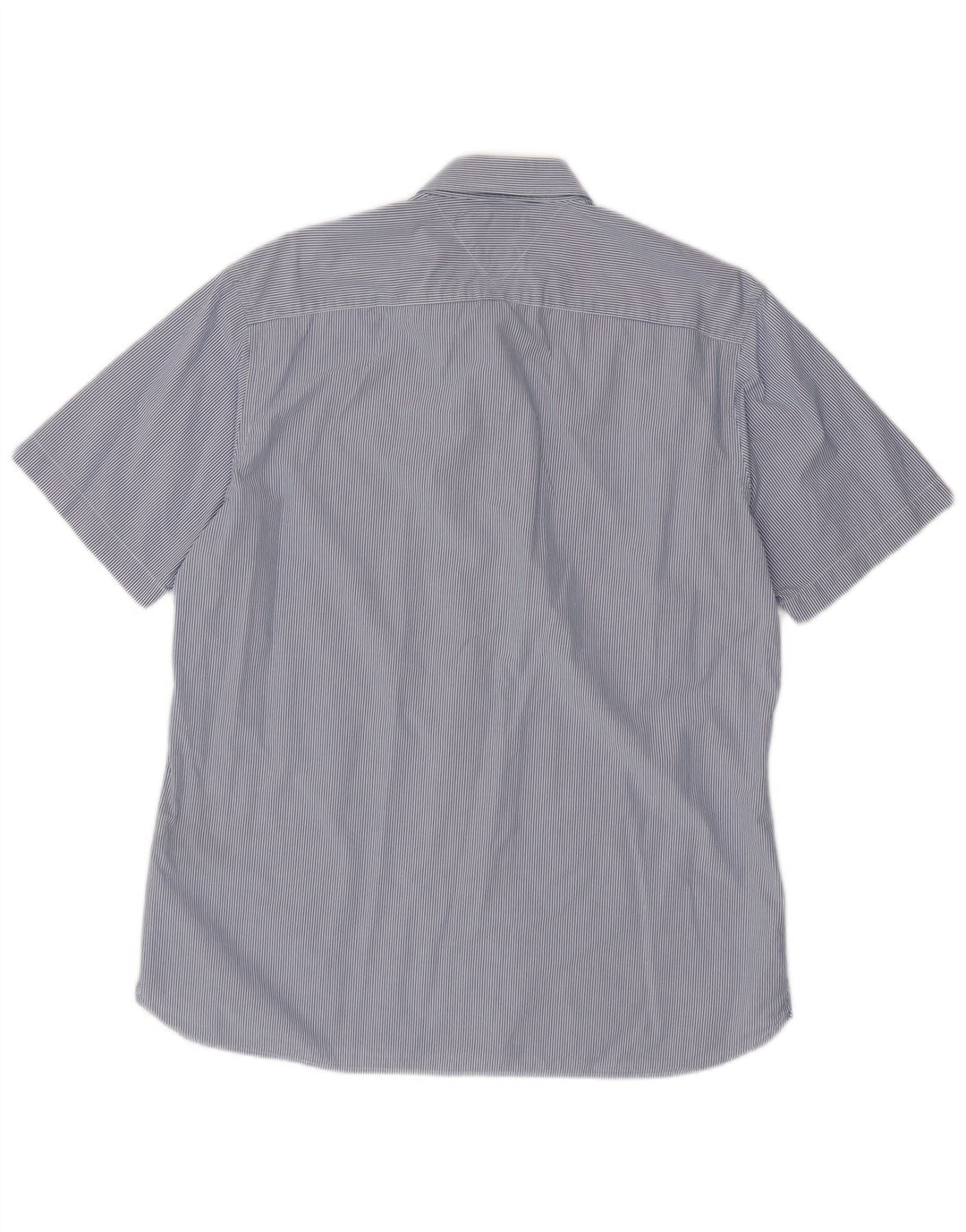 Tommy Hilfiger Camisa de manga corta con ajuste personalizado para hombre, talla grande, azul a rayas