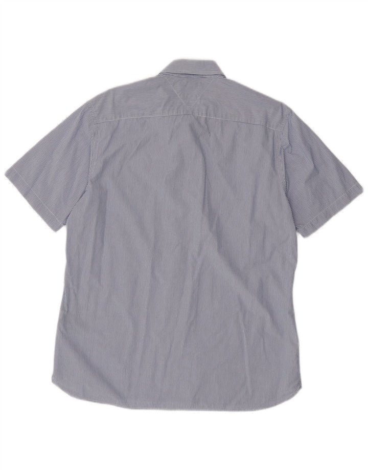 Tommy Hilfiger Camisa de manga corta con ajuste personalizado para hombre, talla grande, azul a rayas