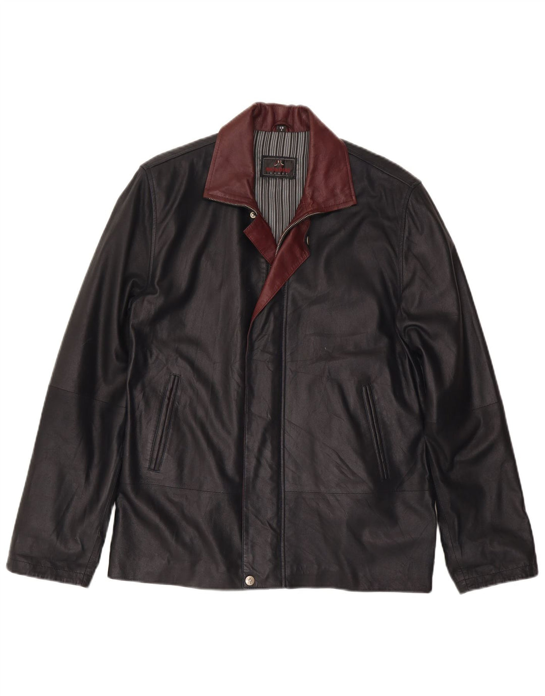 Mondial Chaqueta de cuero para hombre IT 48 Small Cuero color block negro
