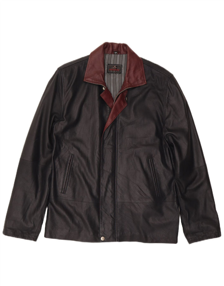 Mondial Chaqueta de cuero para hombre IT 48 Small Cuero color block negro
