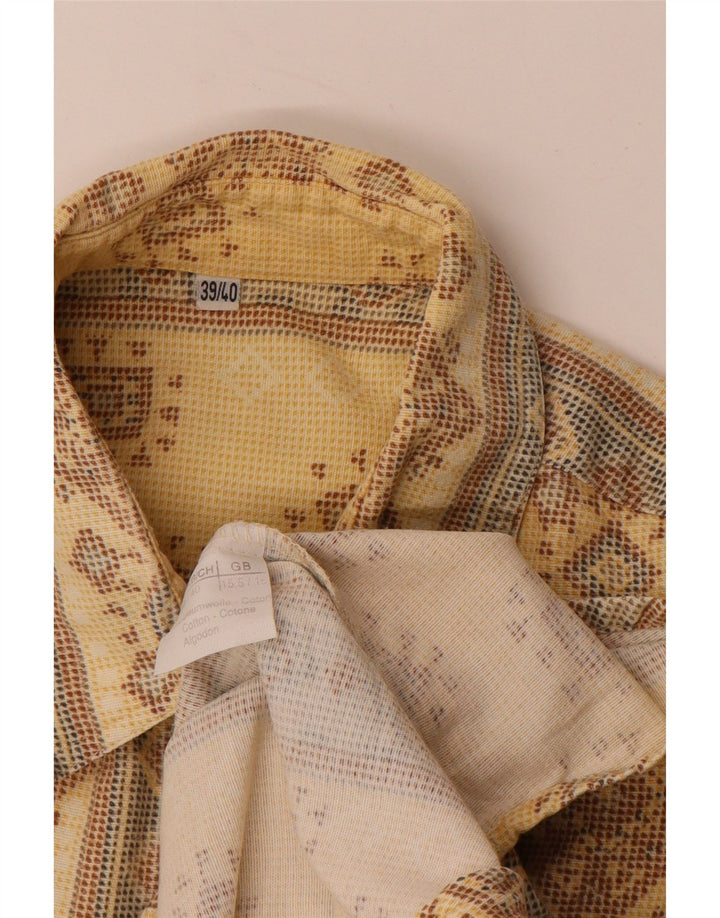 VINTAGE Camisa para hombre Tamaño 15 1/2 16 39/40 Algodón geométrico beige medio