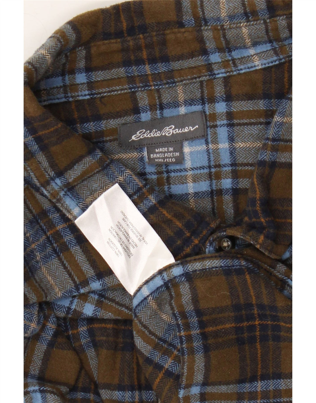 EDDIE BAUER Camisa de franela para hombre 2XL Algodón a cuadros caqui